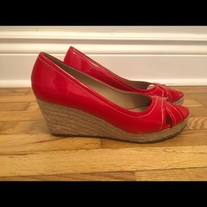 Red Paten Leather Wedge Heels